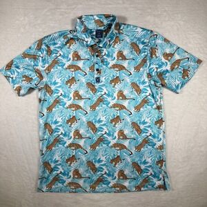 CONSTRUCT Mens Golf Polo Shirt Size M Tropical Leopard Palm Quick Dry